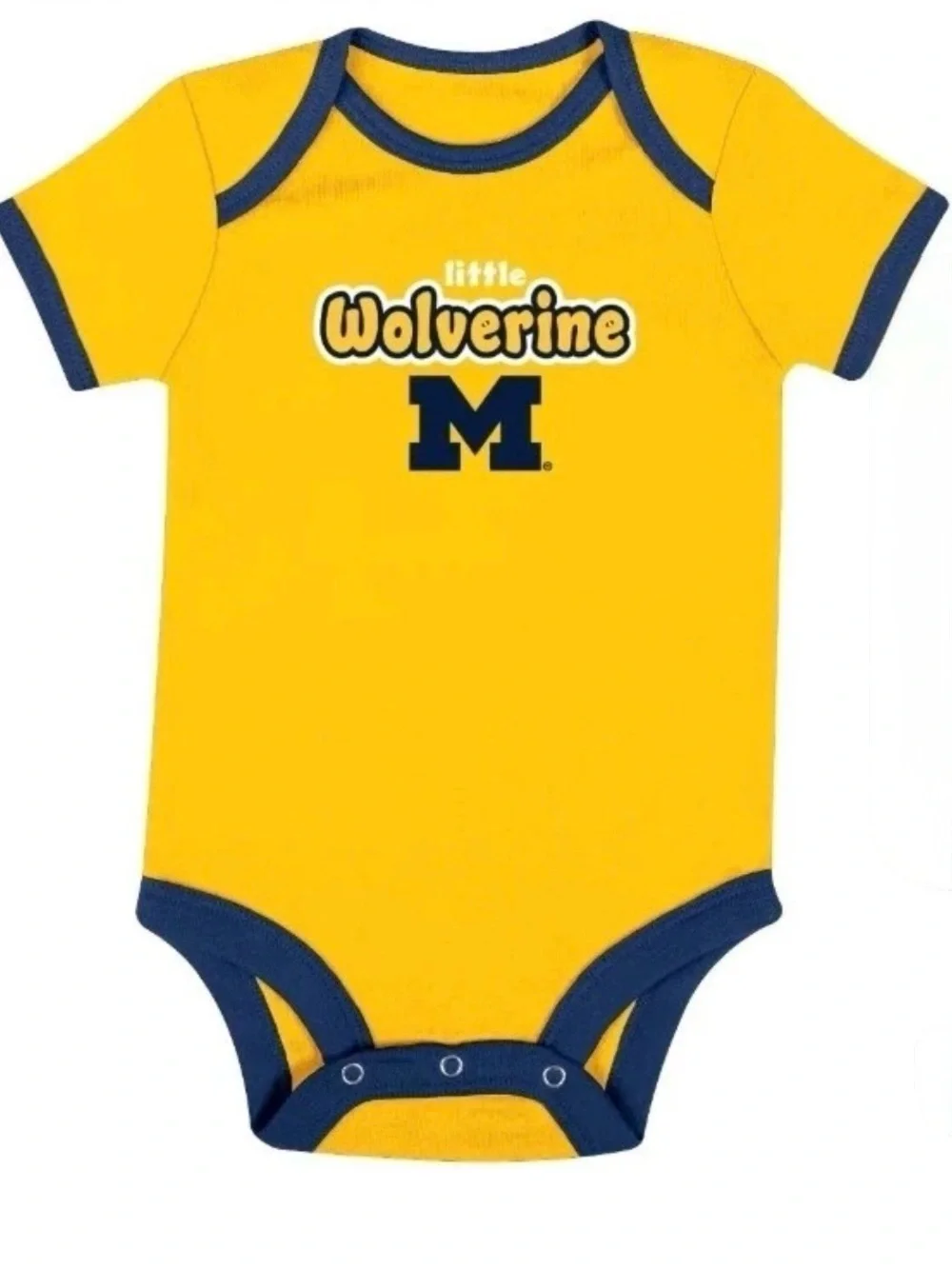 Knights Apparel 3 pack 0-3 Navy gray yellow gold Wolverines!' Baby Bodysuits